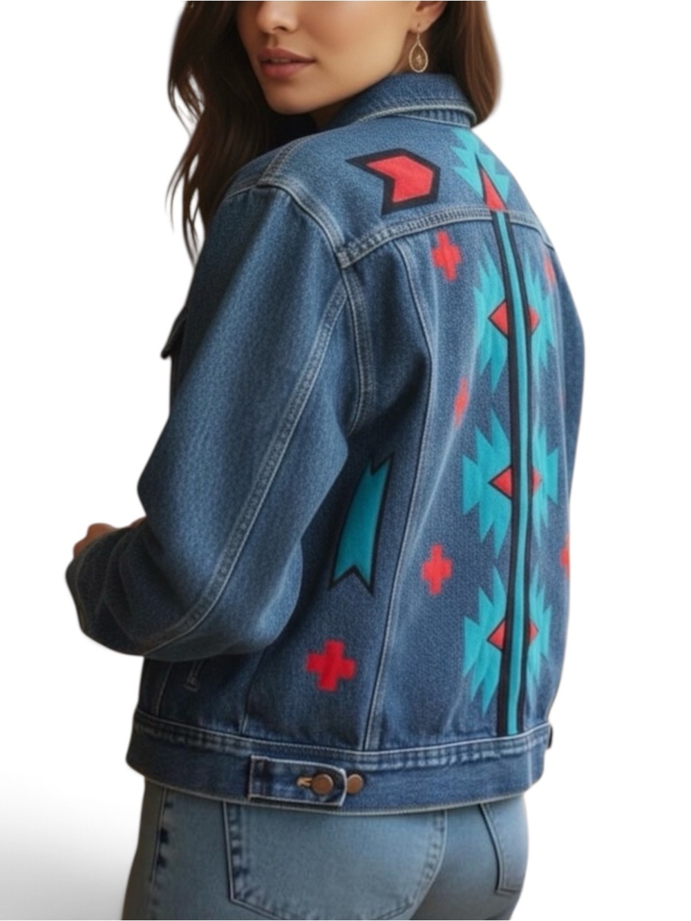Lee Riders Rodeo Southwestern Appliqué Vintage Denim Jean Jacket Women’s Small